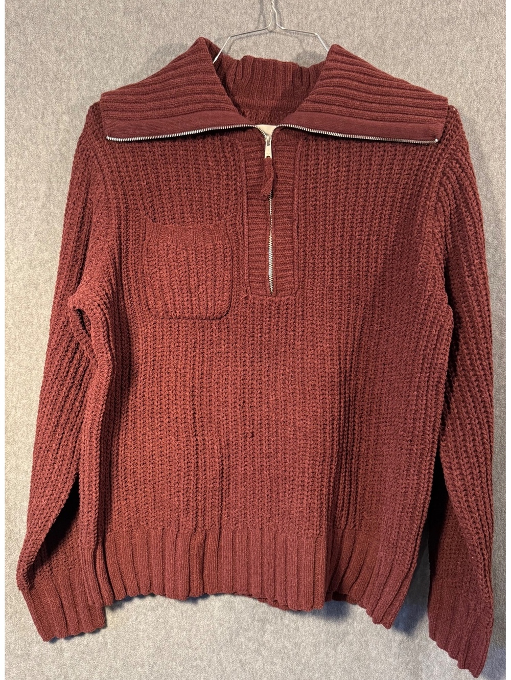 Aerie Womens Maroon Rib Knit Half Zip Sweater Size S